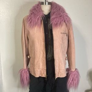 Vintage pink suede and faux fur jacket